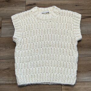 English Factory Chunky Cap Sleeve Sweater SZ Medium Ivory Cream Knit